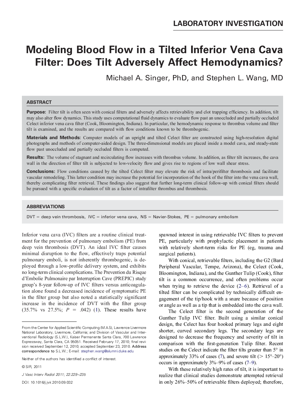 Modeling Blood Flow in a Tilted Inferior Vena Cava Filter: Does Tilt Adversely Affect Hemodynamics?