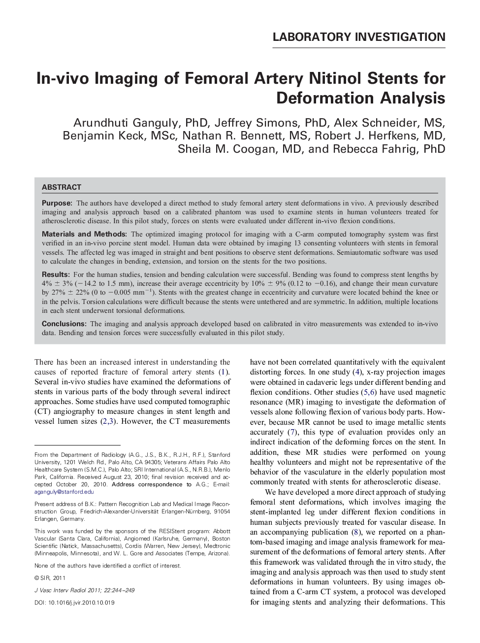 In-vivo Imaging of Femoral Artery Nitinol Stents for Deformation Analysis