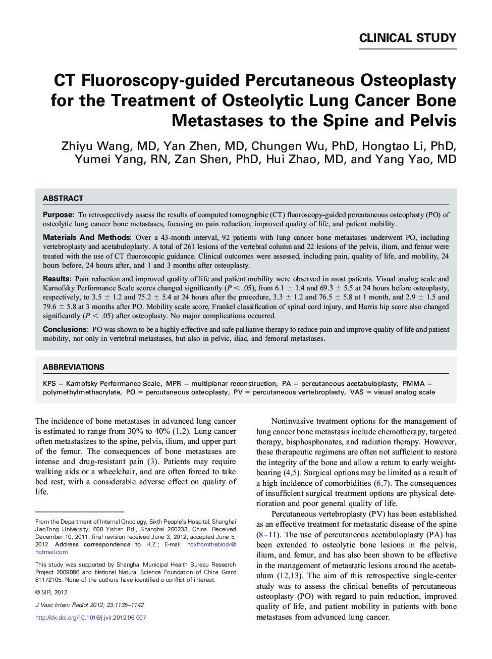 CT Fluoroscopy-guided Percutaneous Osteoplasty for the Treatment of Osteolytic Lung Cancer Bone Metastases to the Spine and Pelvis