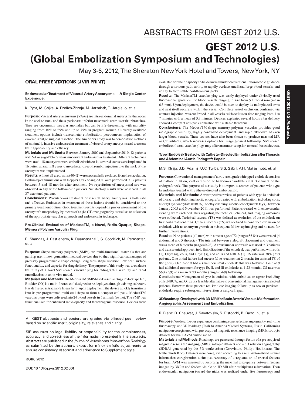 GEST 2012 U.S. (Selected Abstracts from the Global Embolization Symposium and Technologies)