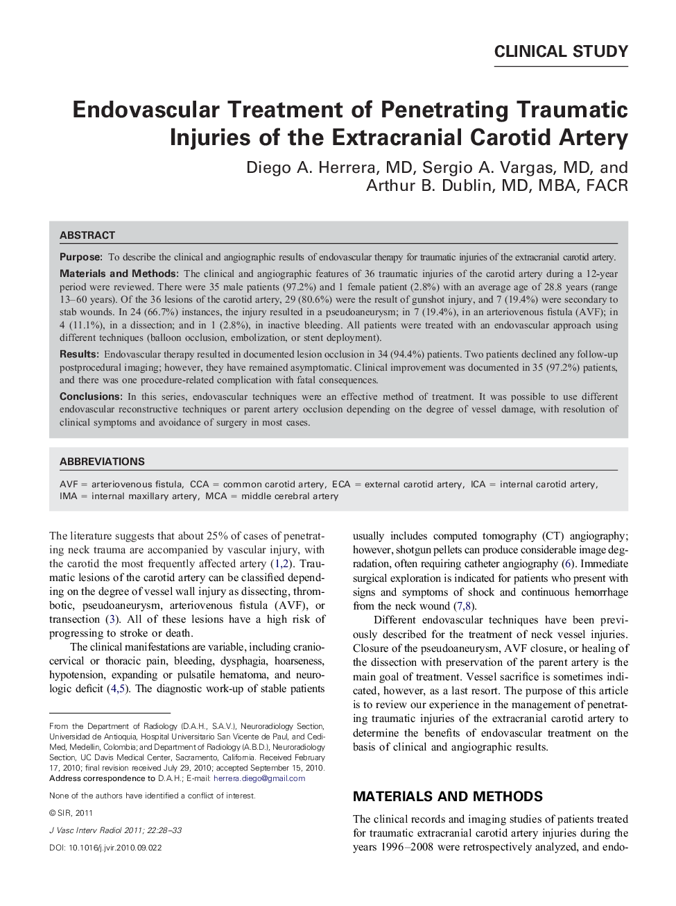 Endovascular Treatment of Penetrating Traumatic Injuries of the Extracranial Carotid Artery