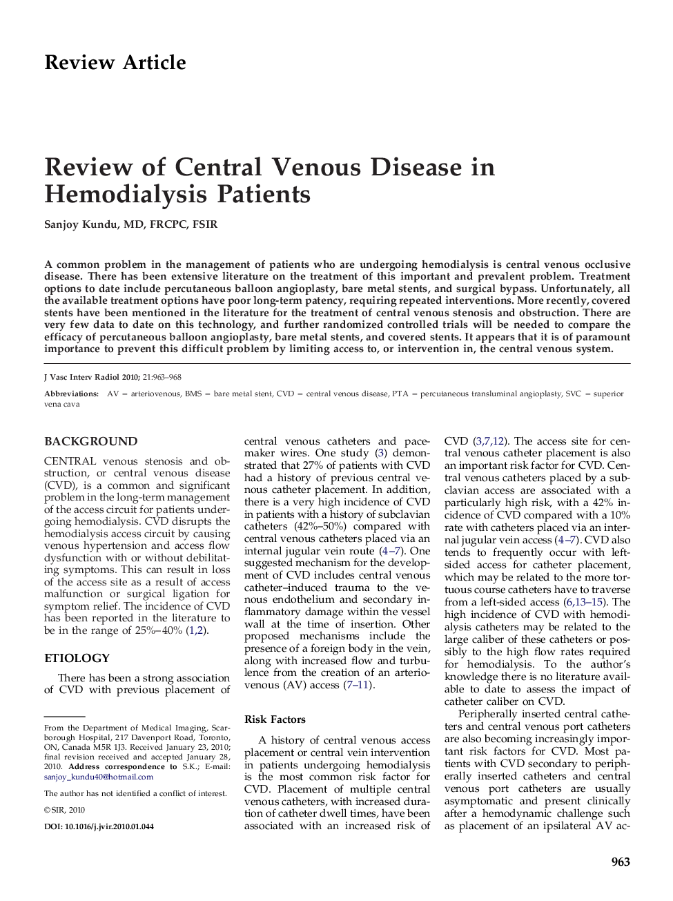 Review of Central Venous Disease in Hemodialysis Patients