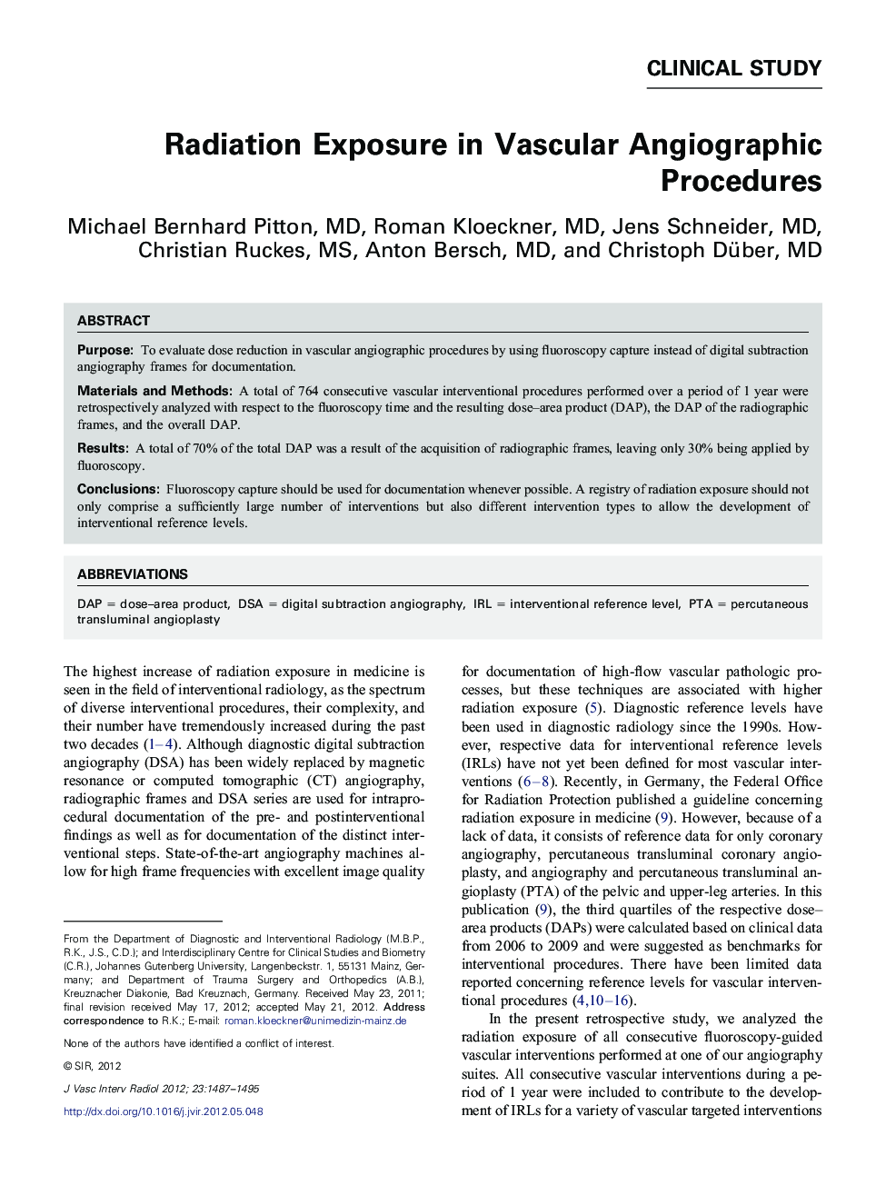 Radiation Exposure in Vascular Angiographic Procedures