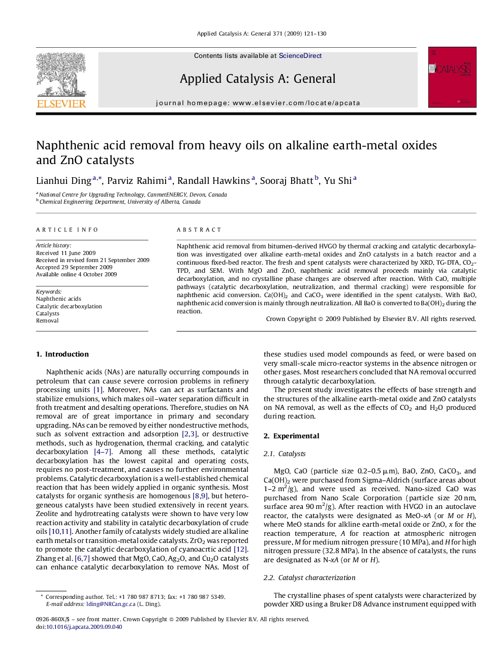 Naphthenic acid removal from heavy oils on alkaline earth-metal oxides and ZnO catalysts