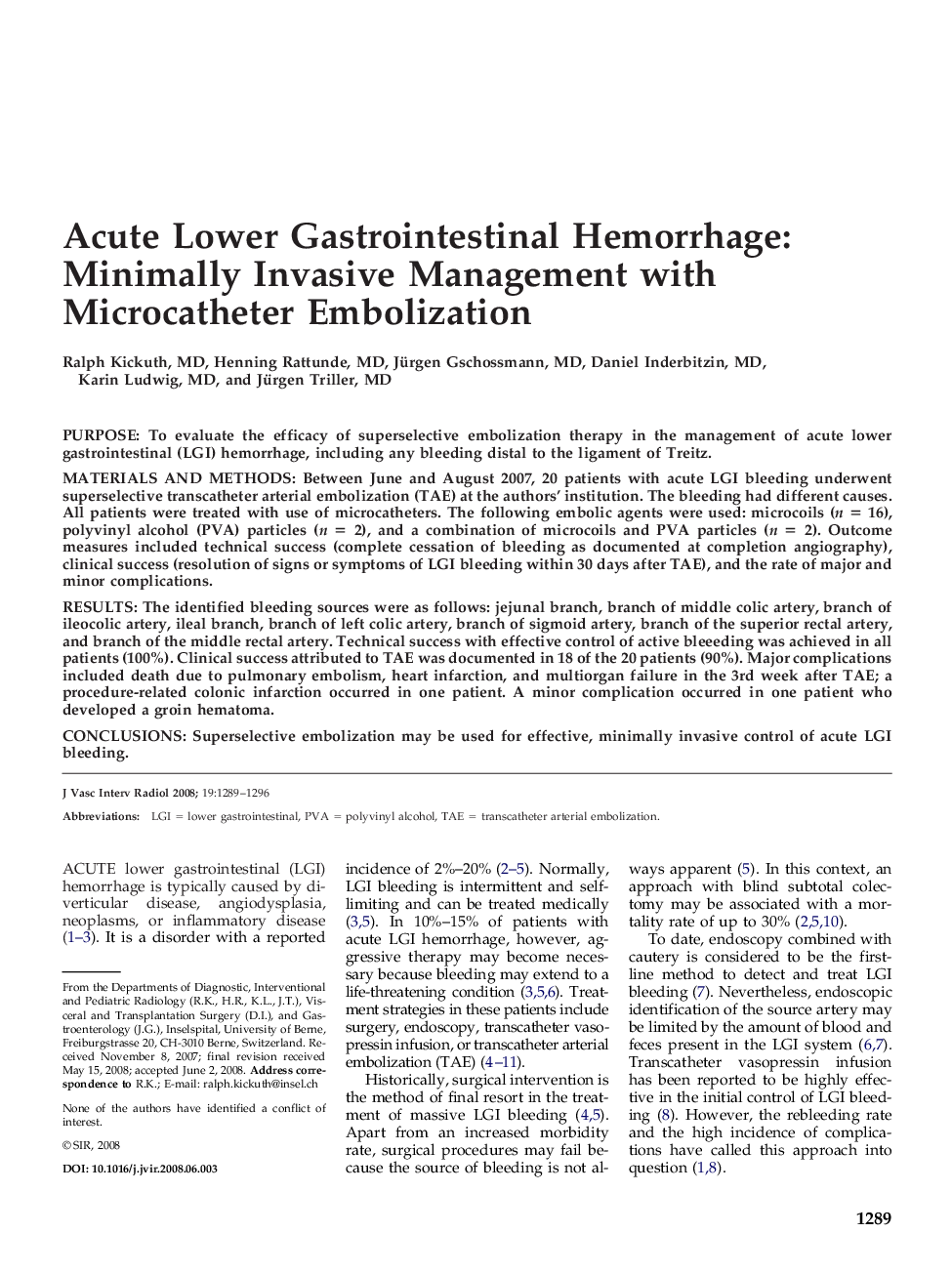 Acute Lower Gastrointestinal Hemorrhage: Minimally Invasive Management with Microcatheter Embolization