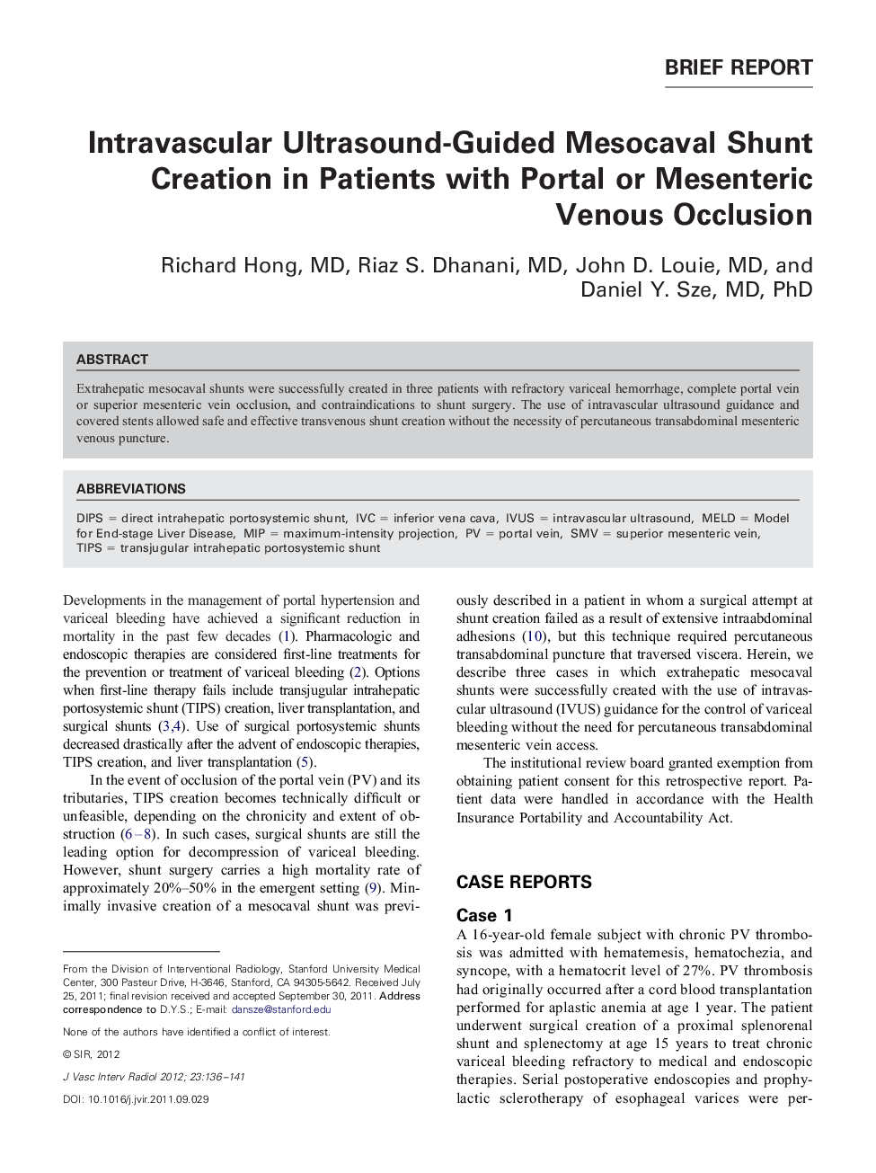 Intravascular Ultrasound-Guided Mesocaval Shunt Creation in Patients with Portal or Mesenteric Venous Occlusion