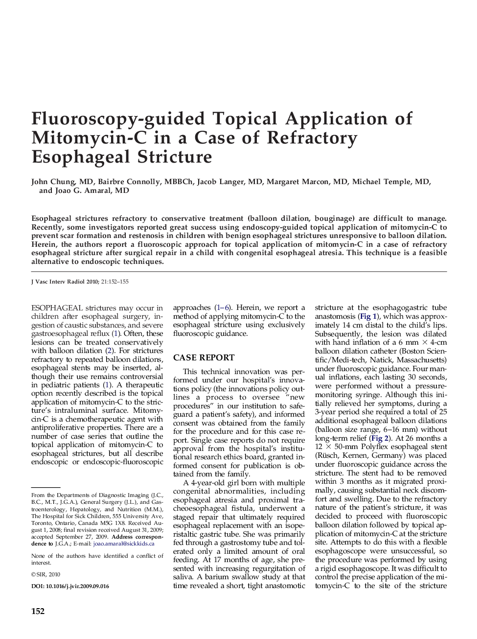 Fluoroscopy-guided Topical Application of Mitomycin-C in a Case of Refractory Esophageal Stricture