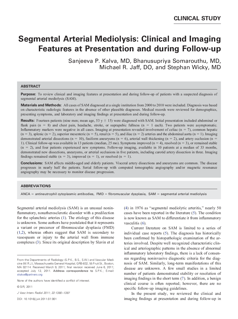 Segmental Arterial Mediolysis: Clinical and Imaging Features at Presentation and during Follow-up