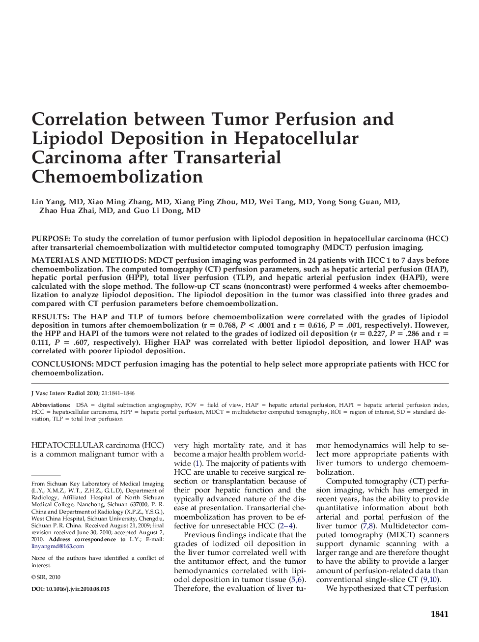 Correlation between Tumor Perfusion and Lipiodol Deposition in Hepatocellular Carcinoma after Transarterial Chemoembolization