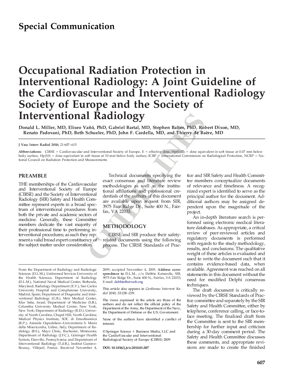 Occupational Radiation Protection in Interventional Radiology: A Joint Guideline of the Cardiovascular and Interventional Radiology Society of Europe and the Society of Interventional Radiology