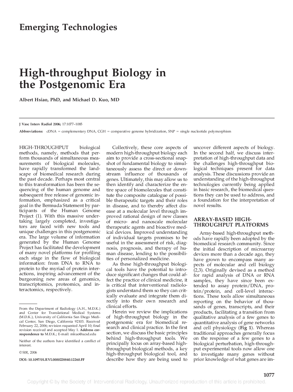 High-throughput Biology in the Postgenomic Era