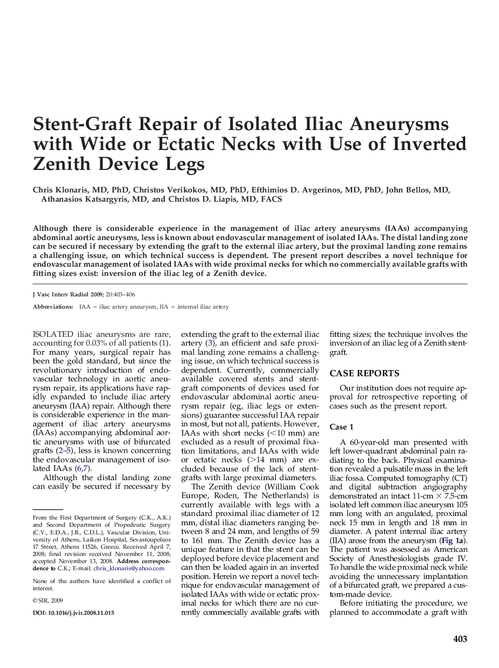 Stent-Graft Repair of Isolated Iliac Aneurysms with Wide or Ectatic Necks with Use of Inverted Zenith Device Legs