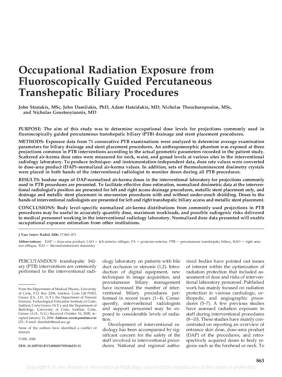 Occupational Radiation Exposure from Fluoroscopically Guided Percutaneous Transhepatic Biliary Procedures