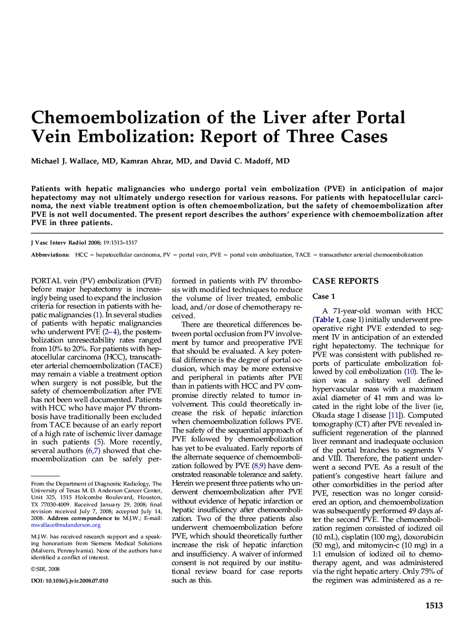 Chemoembolization of the Liver after Portal Vein Embolization: Report of Three Cases