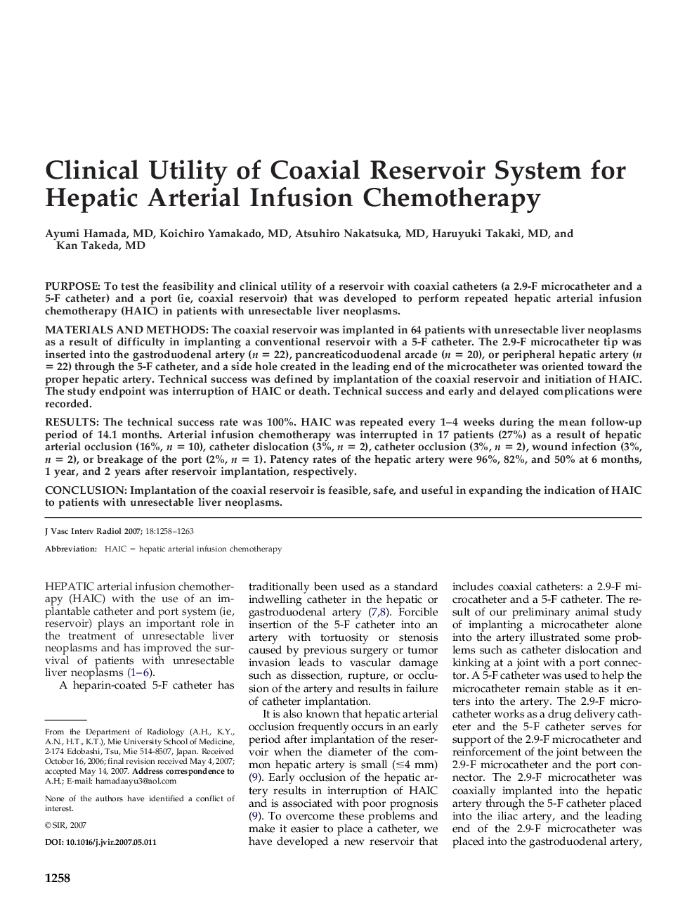 Clinical Utility of Coaxial Reservoir System for Hepatic Arterial Infusion Chemotherapy