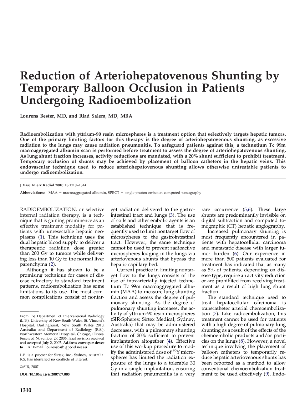 Reduction of Arteriohepatovenous Shunting by Temporary Balloon Occlusion in Patients Undergoing Radioembolization