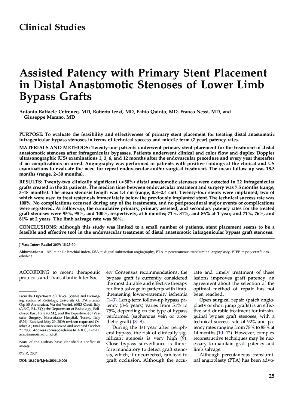 Assisted Patency with Primary Stent Placement in Distal Anastomotic Stenoses of Lower Limb Bypass Grafts