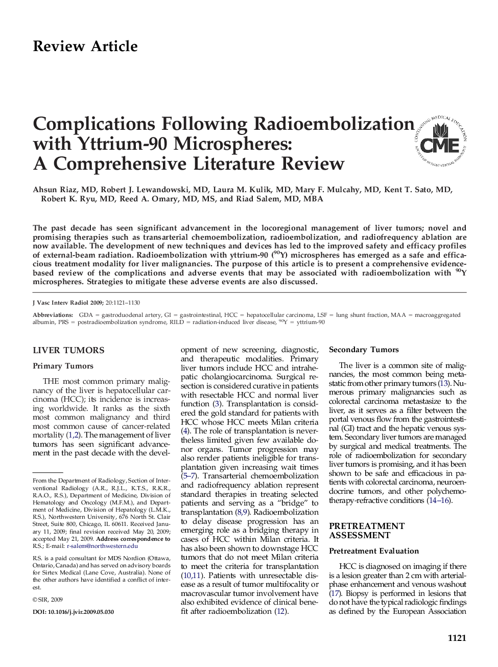 Complications Following Radioembolization with Yttrium-90 Microspheres: A Comprehensive Literature Review