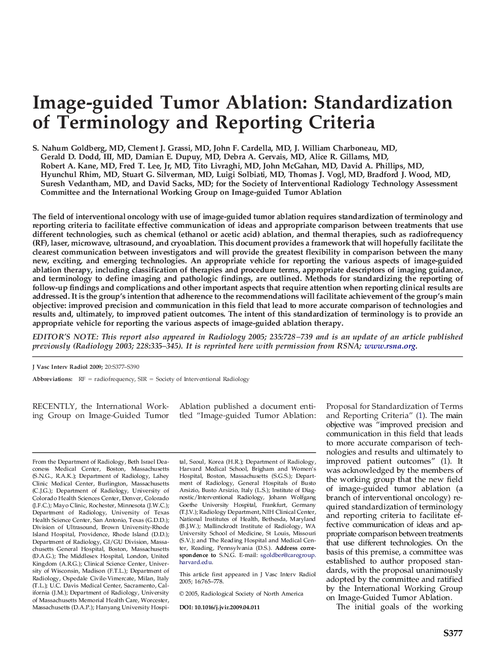 Image-guided Tumor Ablation: Standardization of Terminology and Reporting Criteria