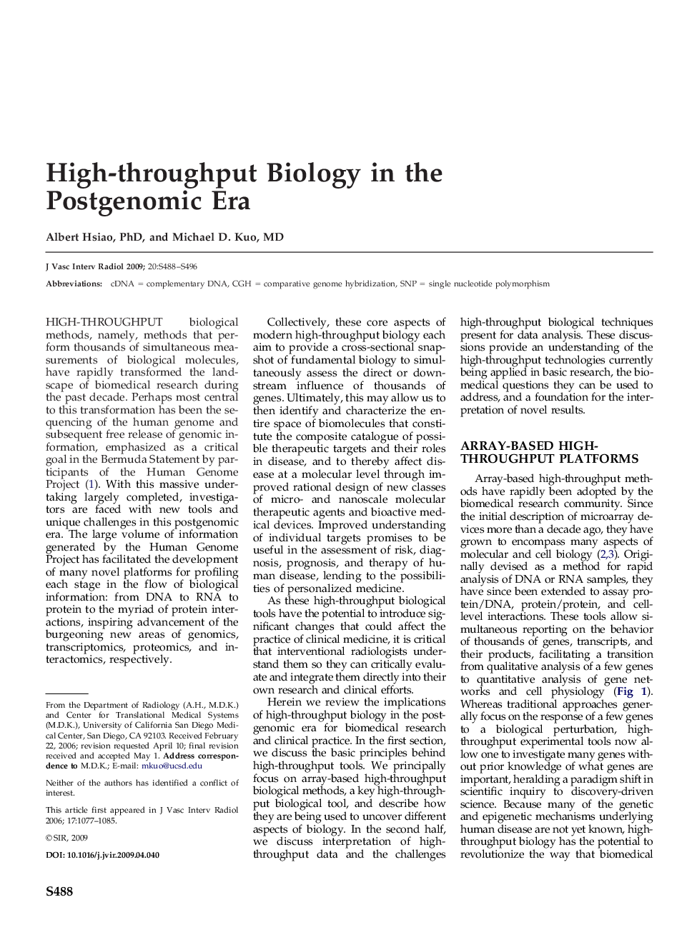 High-throughput Biology in the Postgenomic Era