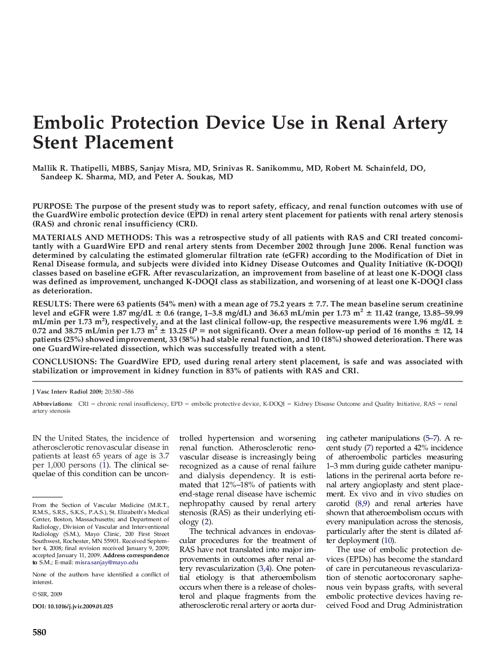 Embolic Protection Device Use in Renal Artery Stent Placement