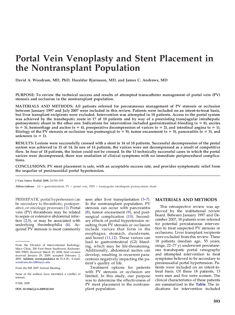 Portal Vein Venoplasty and Stent Placement in the Nontransplant Population