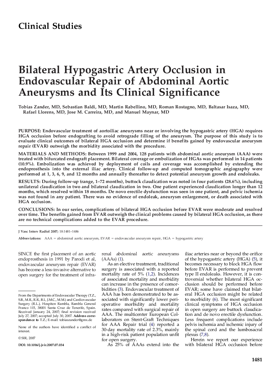 Bilateral Hypogastric Artery Occlusion in Endovascular Repair of Abdominal Aortic Aneurysms and Its Clinical Significance