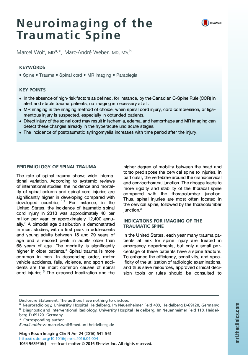 Neuroimaging of the Traumatic Spine