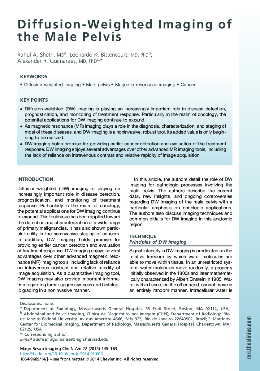 Diffusion-Weighted Imaging of the Male Pelvis