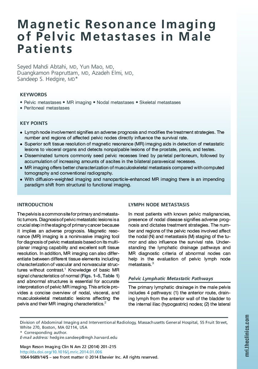 Magnetic Resonance Imaging of Pelvic Metastases in Male Patients