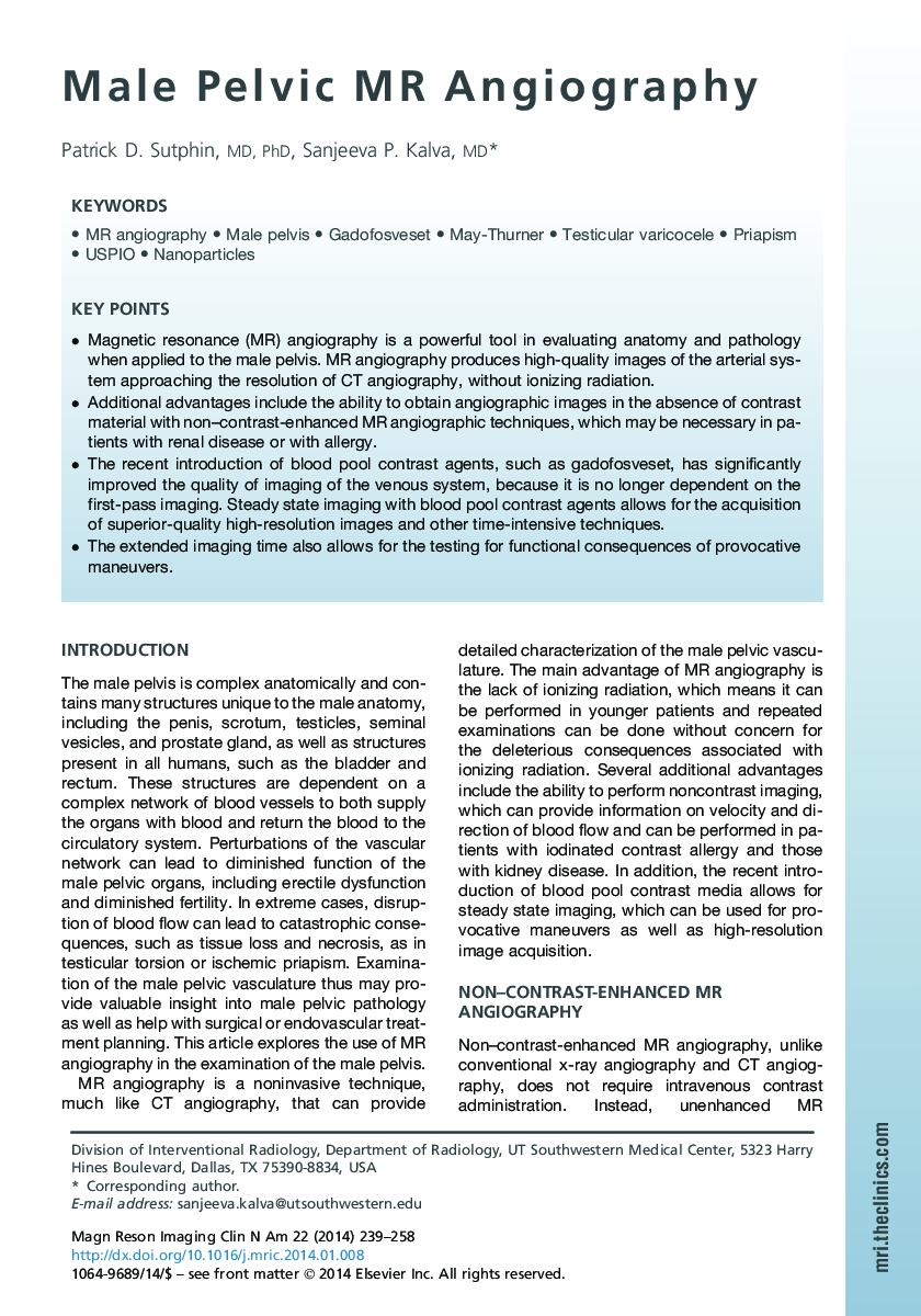 Male Pelvic MR Angiography
