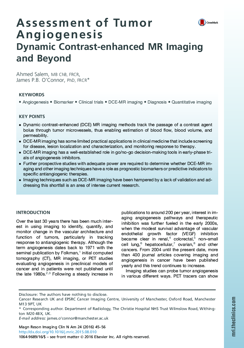 Assessment of Tumor Angiogenesis