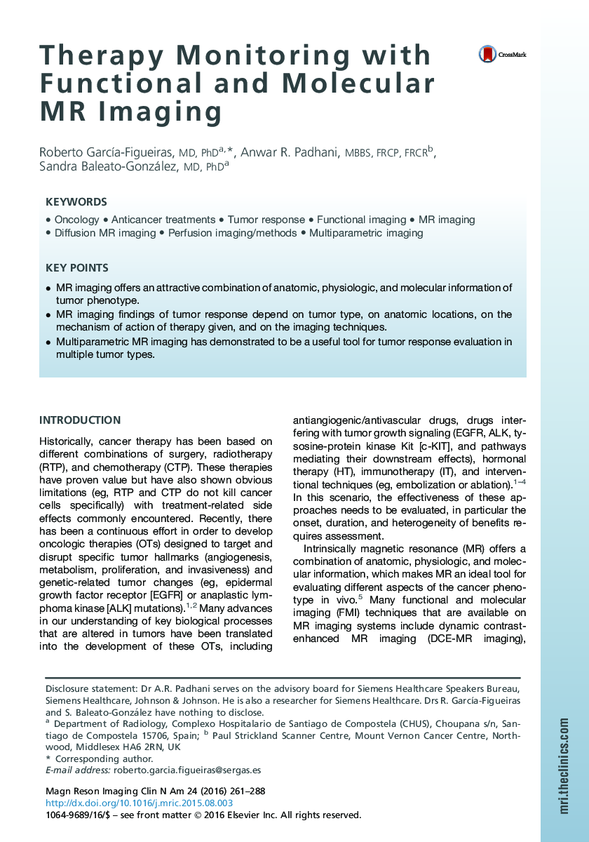 Therapy Monitoring with Functional and Molecular MR Imaging