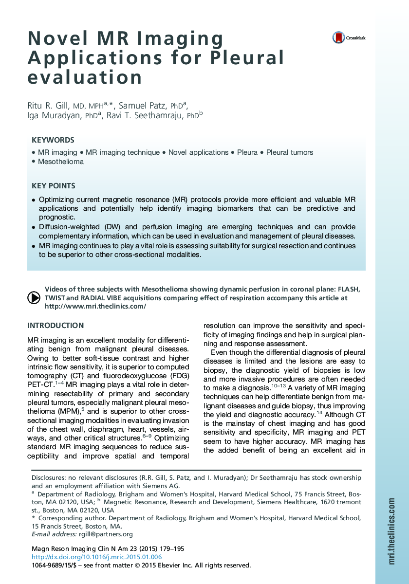 Novel MR Imaging Applications for Pleural evaluation