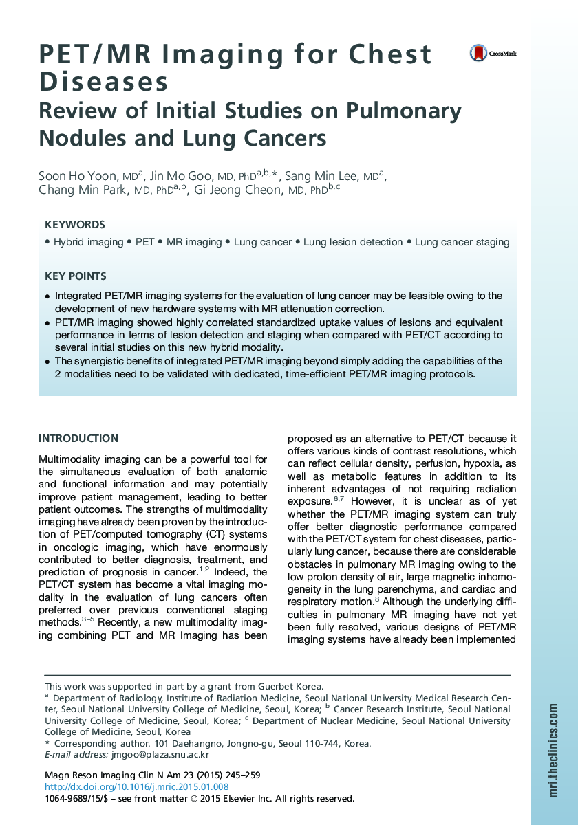 PET/MR Imaging for Chest Diseases