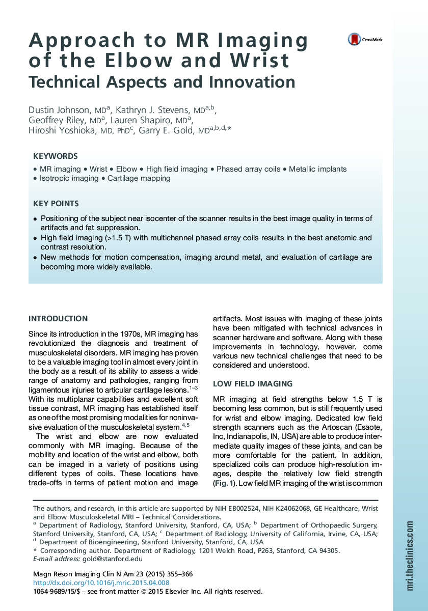 Approach to MR Imaging of the Elbow and Wrist