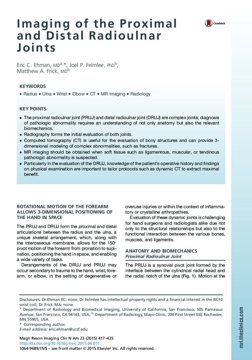 Imaging of the Proximal and Distal Radioulnar Joints