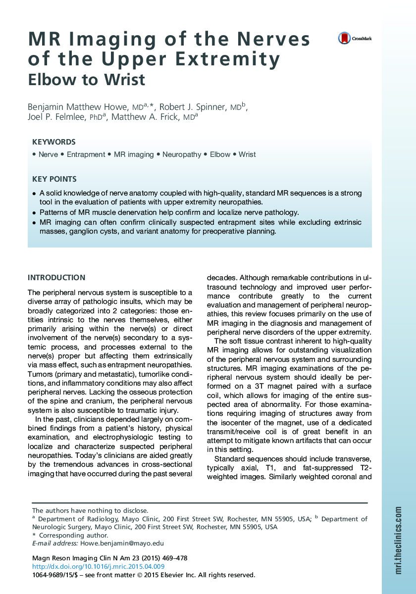 MR Imaging of the Nerves of the Upper Extremity