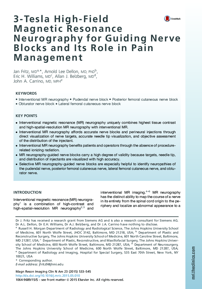 3-Tesla High-Field Magnetic Resonance Neurography for Guiding Nerve Blocks and Its Role in Pain Management