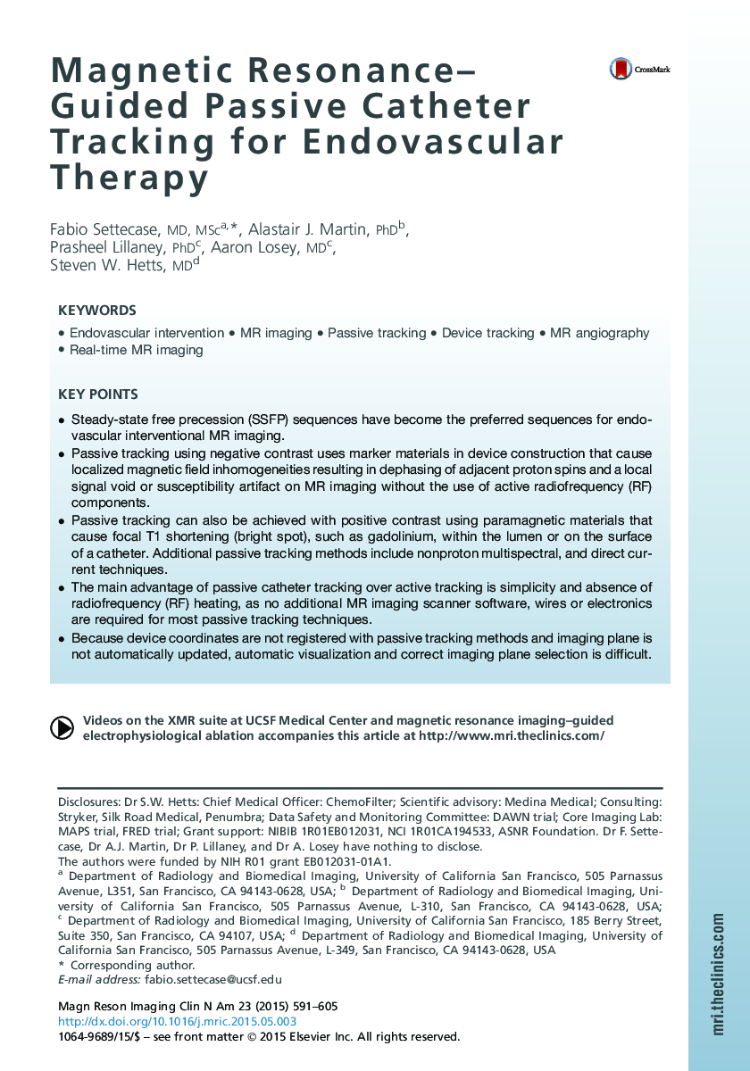 Magnetic Resonance-Guided Passive Catheter Tracking for Endovascular Therapy