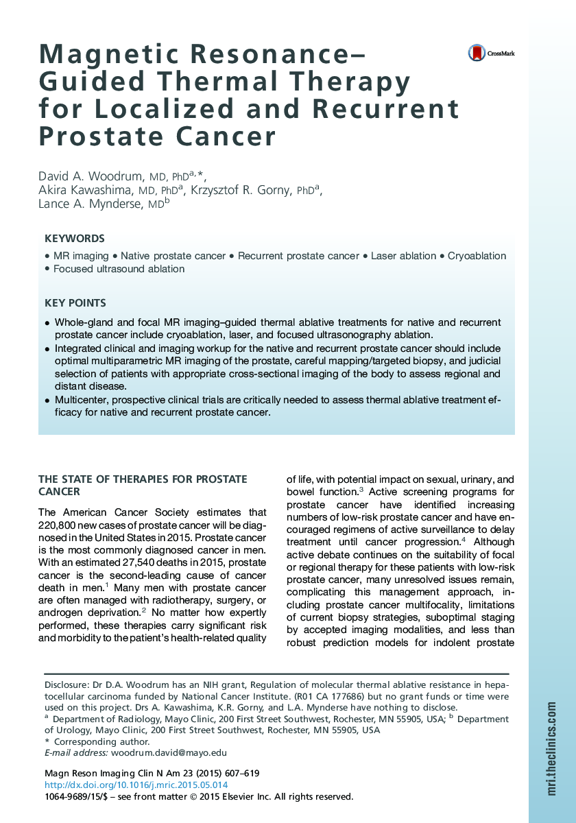 Magnetic Resonance-Guided Thermal Therapy for Localized and Recurrent Prostate Cancer