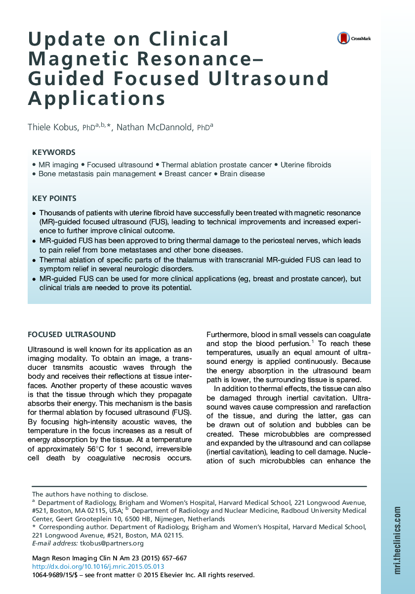 Update on Clinical Magnetic Resonance-Guided Focused Ultrasound Applications