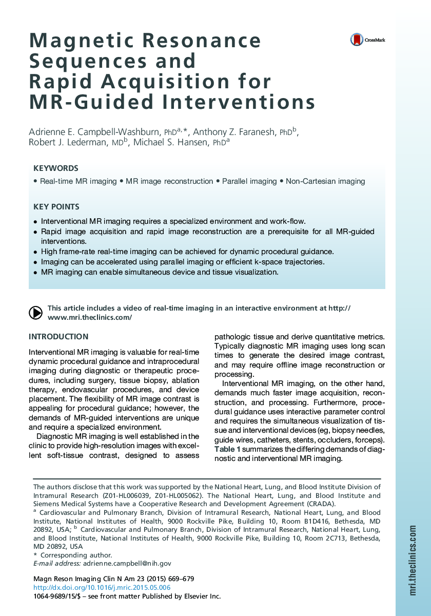 Magnetic Resonance Sequences and Rapid Acquisition for MR-Guided Interventions