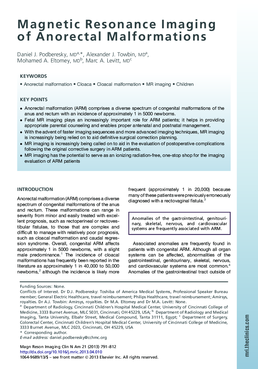 Magnetic Resonance Imaging of Anorectal Malformations