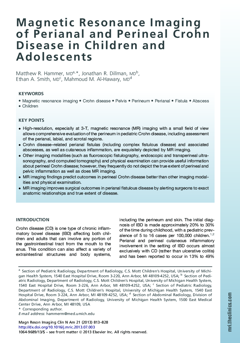 Magnetic Resonance Imaging of Perianal and Perineal Crohn Disease in Children and Adolescents