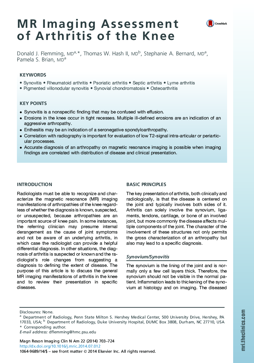 MR Imaging Assessment of Arthritis of the Knee