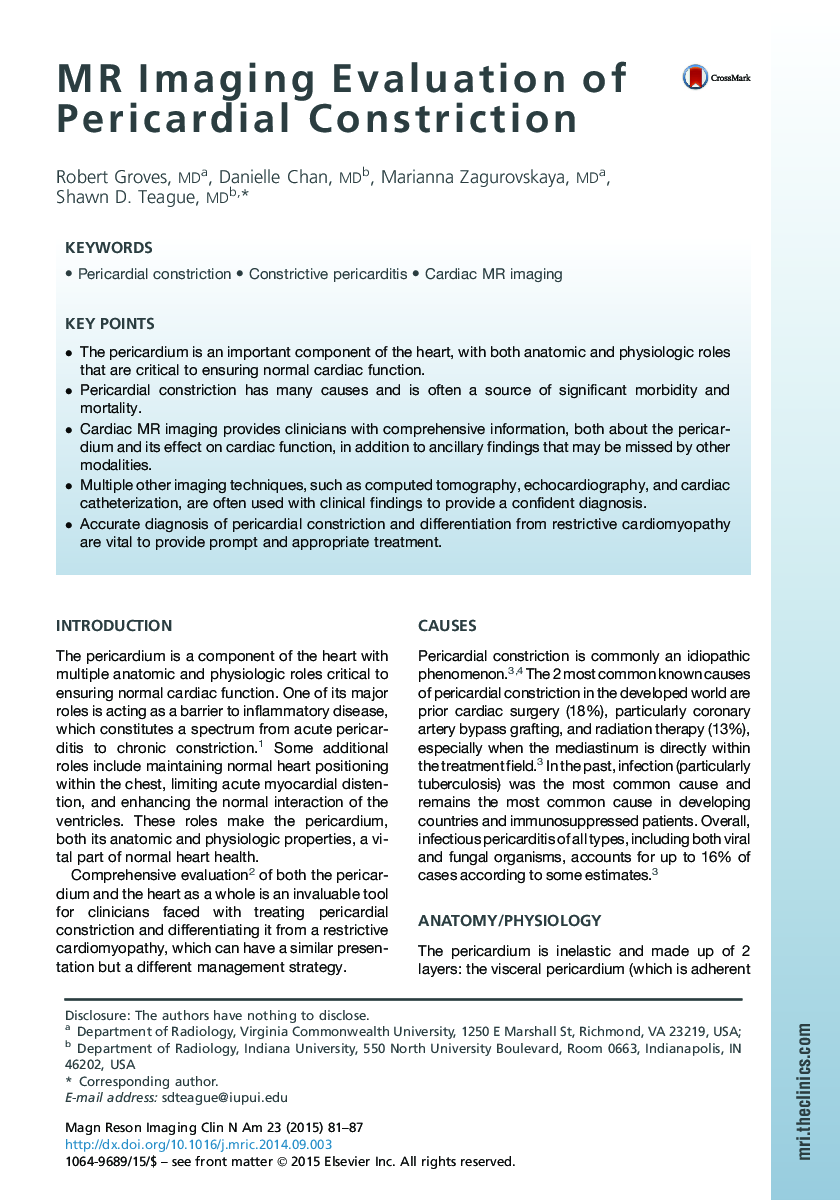 MR Imaging Evaluation of Pericardial Constriction