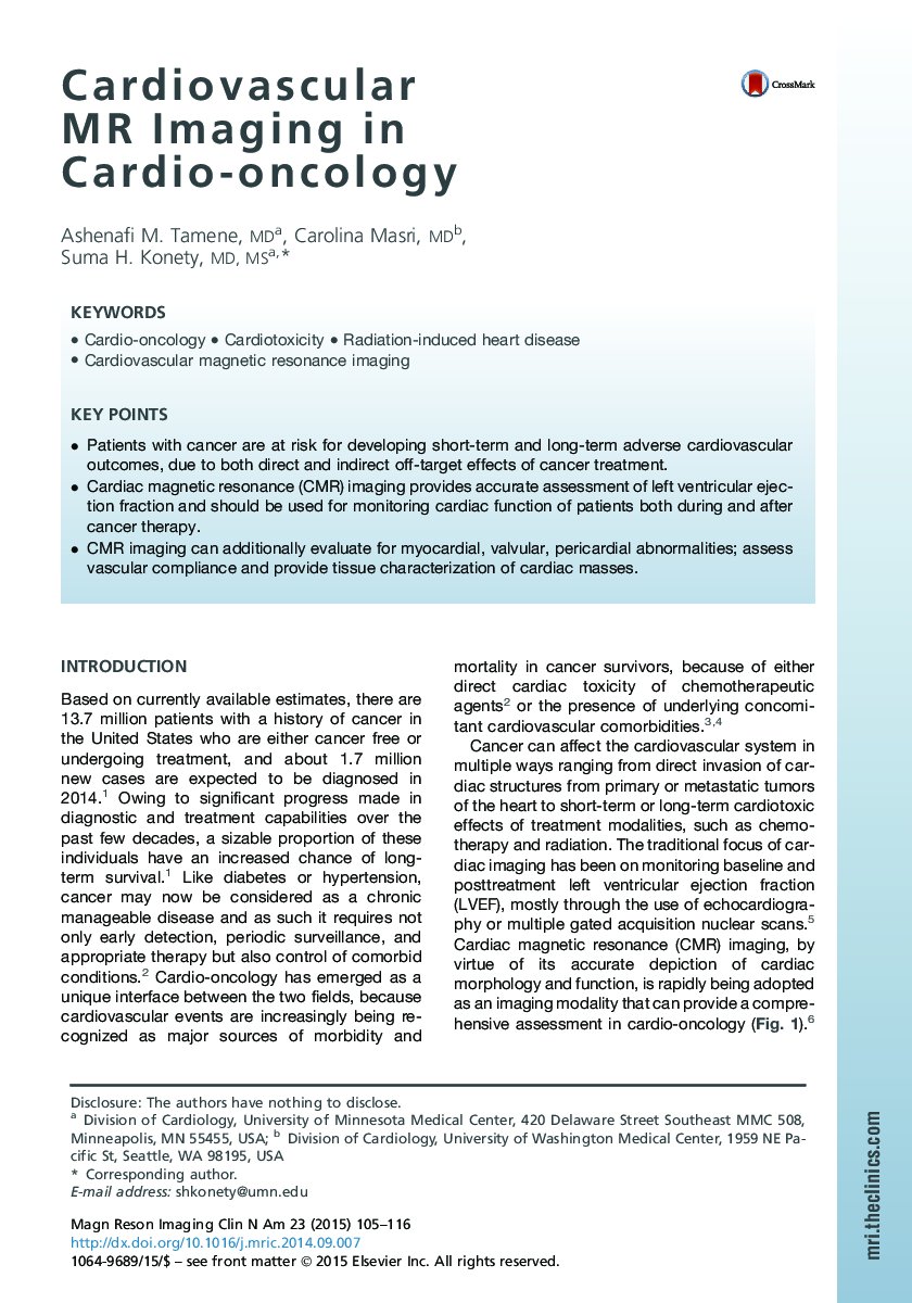 Cardiovascular MRÂ Imaging in Cardio-oncology