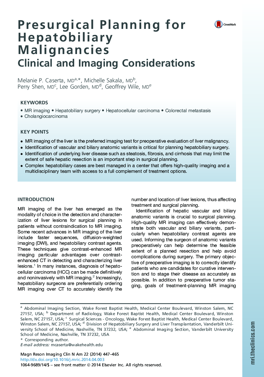 Presurgical Planning for Hepatobiliary Malignancies