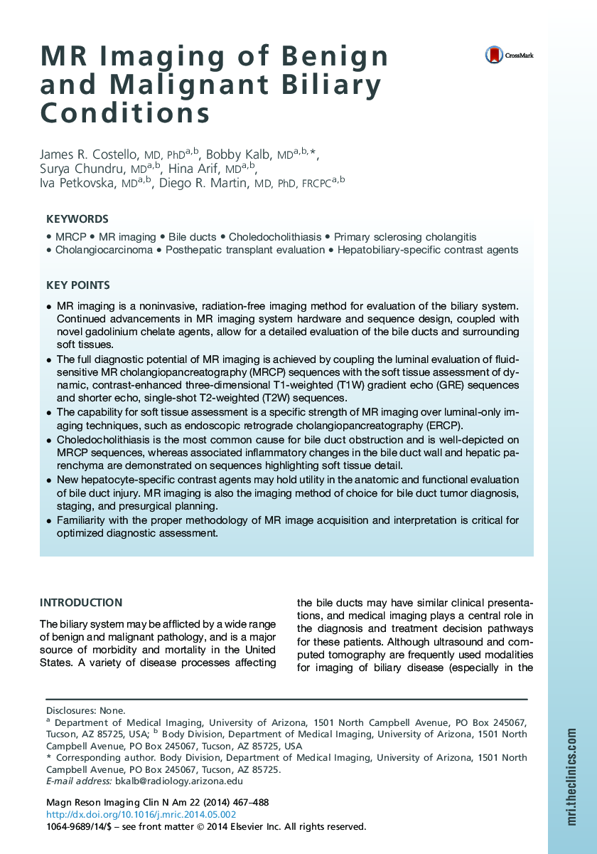 MR Imaging of Benign and Malignant Biliary Conditions